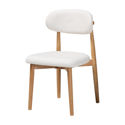 Baxton Studio - Emily Dining Set in White/Natural Brown - Emily-White Boucle/Natural-5PC Dining Set view 2
