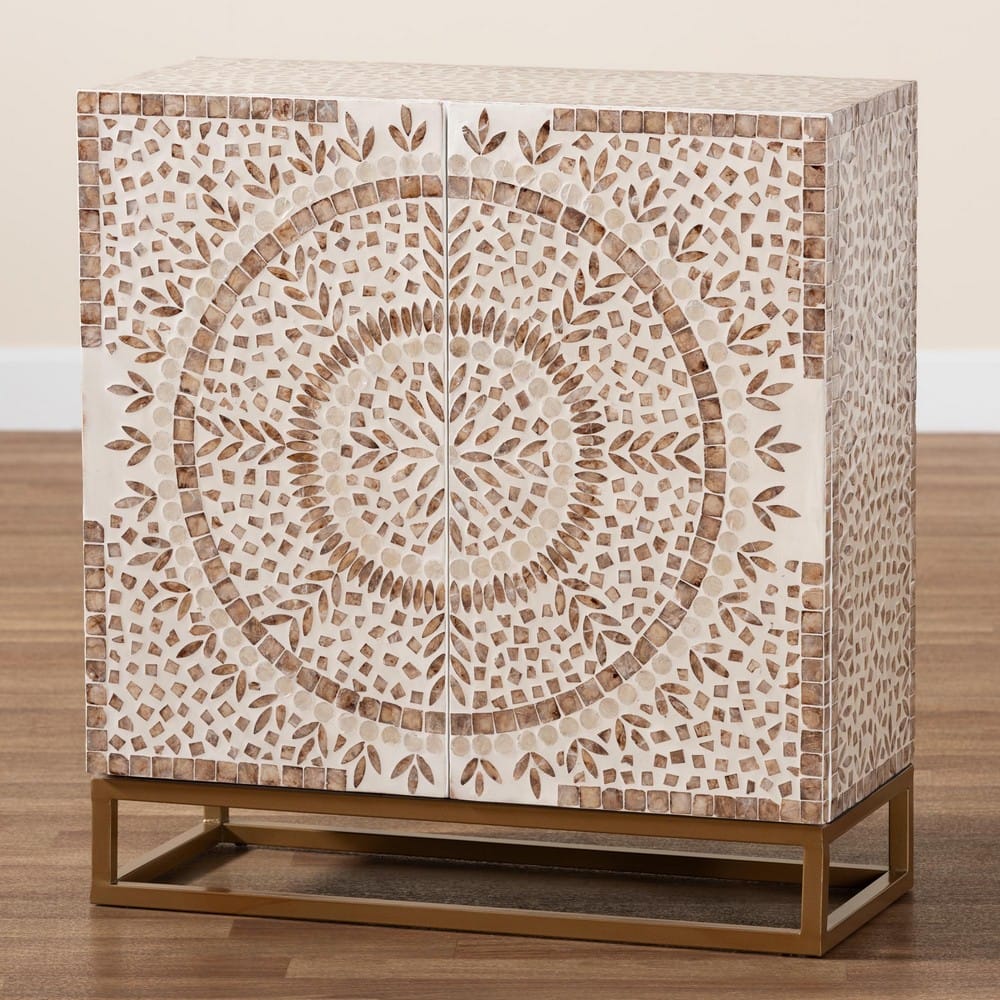 Baxton Studio - Ercilia Storage Cabinet in White/Floral Rustic Brown/Gold - F232-FT43-Cabinet view 9