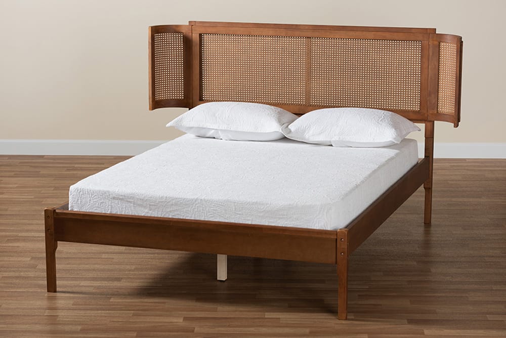 Baxton Studio - Eridian Queen Size Bed - MG0070-Walnut Rattan-Queen view 8
