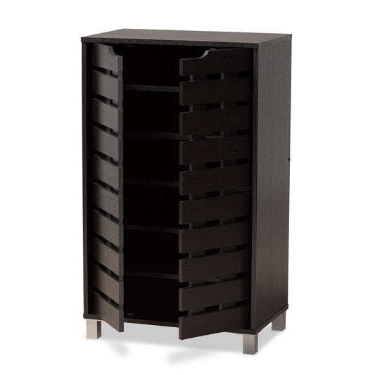 Baxton Studio - Ernest Shoe Cabinet in Dark Brown/Grey - FP-11027-Espresso-Shoe Cabinet view 2