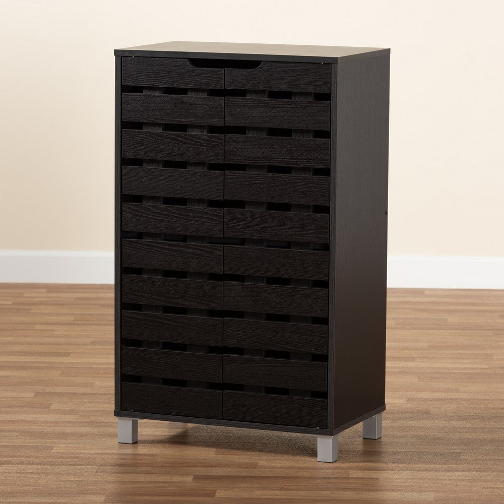 Baxton Studio - Ernest Shoe Cabinet in Dark Brown/Grey - FP-11027-Espresso-Shoe Cabinet view 9