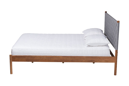 Baxton Studio - Estela Queen Size Bed - MG0220-1-Grey Weaved/Walnut-Queen view 2