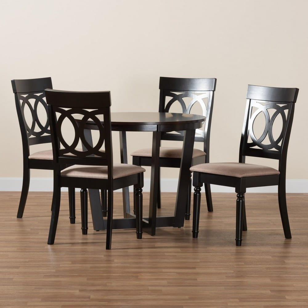 Baxton Studio - Estelle Dining Set in Beige/Dark Brown - Estelle-Sand/Dark Brown-5PC Dining Set view 9