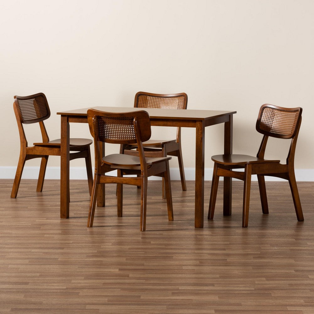 Baxton Studio - Estera Dining Set in Walnut Brown/Light Brown - RH254C-Walnut Rattan-Rectangle-5PC Dining Set view 9
