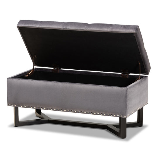 Baxton Studio - Esther Ottoman in Grey/Dark Brown - WS-20716-Grey/Espresso-Otto view 2