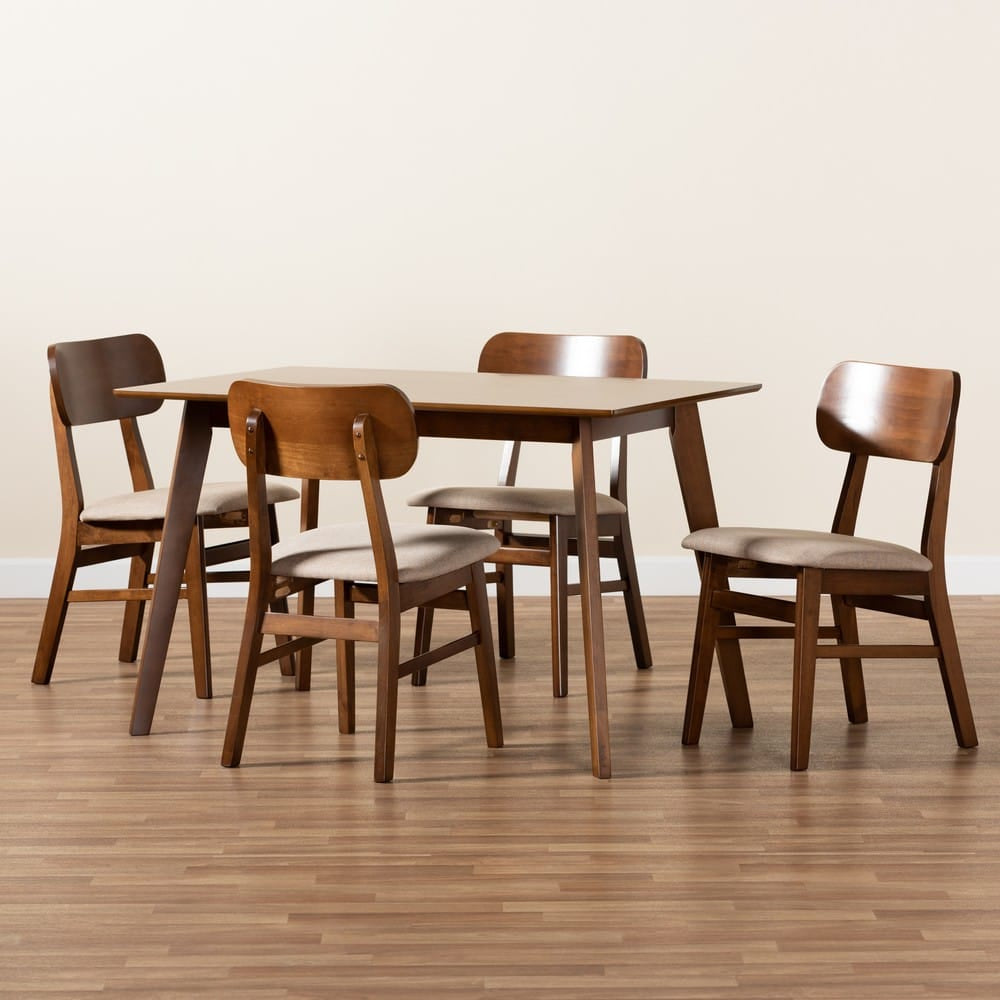 Baxton Studio - Euclid Dining Set in Sand/Walnut Brown - RH369C-Sand/Walnut-5PC Dining Set view 8
