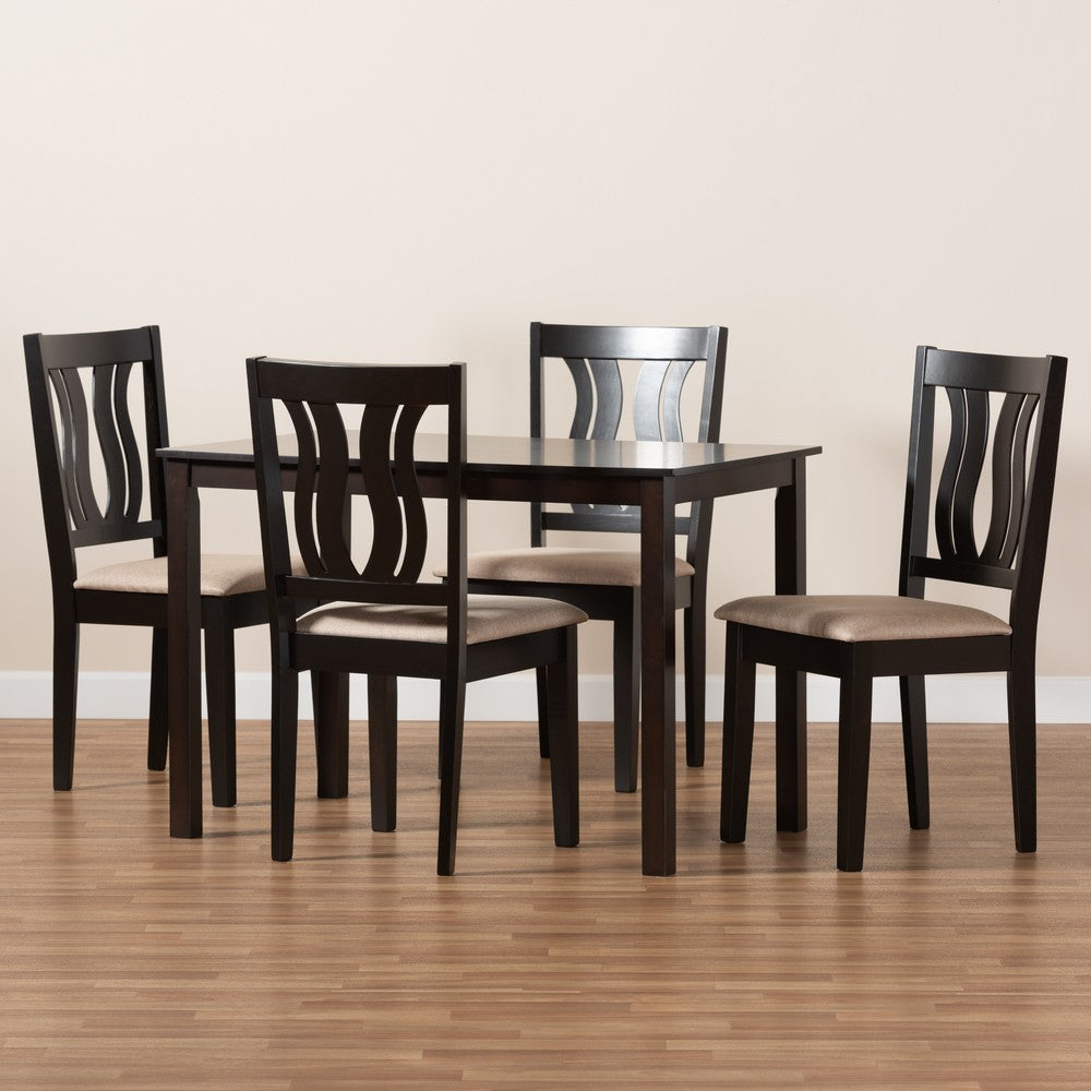 Baxton Studio - Fenton Dining Set in Sand/Dark Brown - RH338C-Sand/Dark Brown-5PC Dining Set view 8