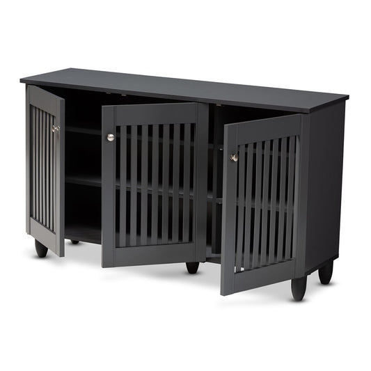 Baxton Studio - Fernanda Shoe Cabinet in Dark Gray - SC864573 A-Dark Grey-Shoe Cabinet view 2