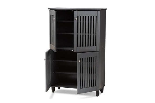 Baxton Studio - Fernanda Shoe Cabinet - SC864574 A-Dark Grey-Shoe Cabinet view 2