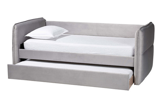Baxton Studio - Finch Full Size Bed with Trundle - CF9382-A-Light Grey-Daybed-F/T view 2