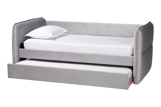 Baxton Studio - Finch Full Size Bed with Trundle - CF9382-A-Light Grey-Daybed-F/T view 2