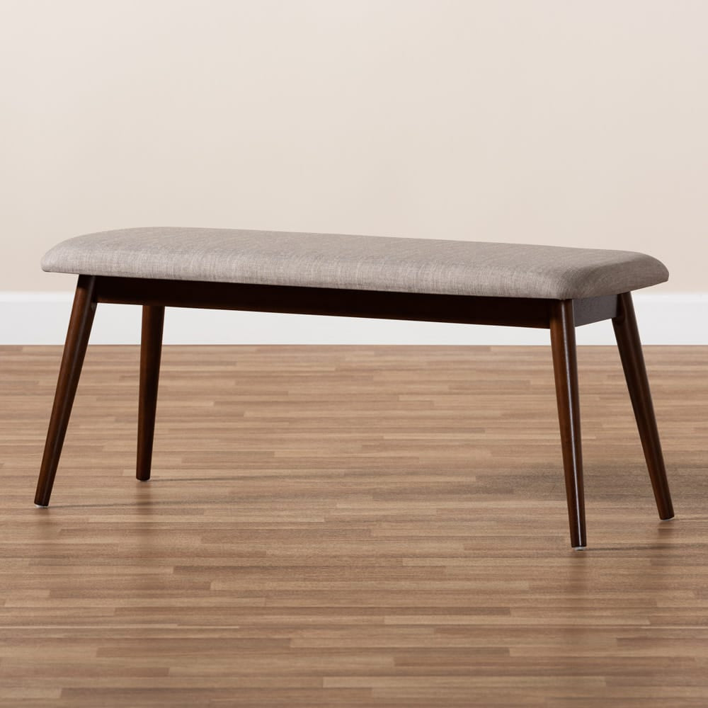 Baxton Studio - Flora Dining Bench in Light Gray - Flora-Light Grey/Walnut-Bench view 6