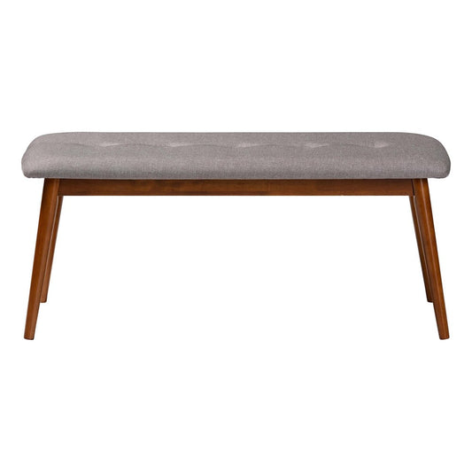 Baxton Studio - Flora Dining Bench in Light Gray - Flora2-Light Grey/Medium Oak-Bench view 2