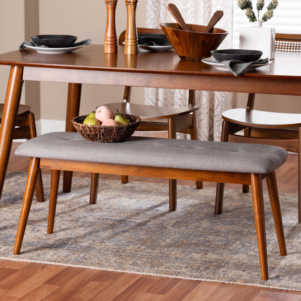 Baxton Studio - Flora Dining Bench in Light Gray - Flora2-Light Grey/Medium Oak-Bench view 6