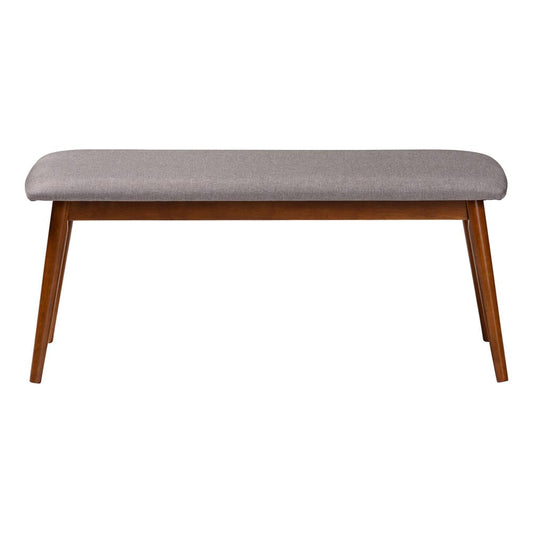 Baxton Studio - Flora Dining Bench in Light Grey/"Oak" Medium Brown - Flora-Medium Oak-Bench view 2