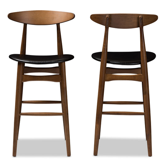 Baxton Studio - Flora Set of 2 Bar Stools in Black/Walnut Brown - Flora-Black/Walnut-BS view 2