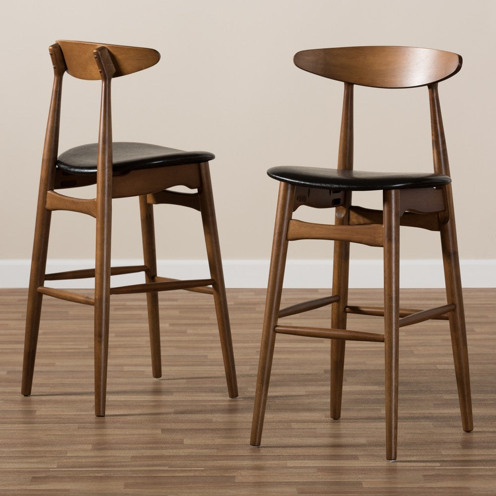 Baxton Studio - Flora Set of 2 Bar Stools in Black/Walnut Brown - Flora-Black/Walnut-BS view 7