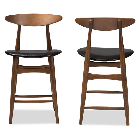 Baxton Studio - Flora Set of 2 Counter Stools in Black/Walnut Brown - Flora-Black/Walnut-Counter Stool view 2