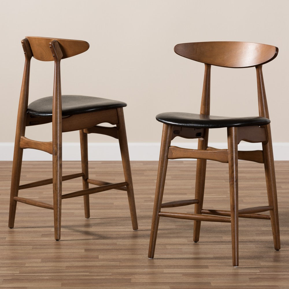 Baxton Studio - Flora Set of 2 Counter Stools in Black/Walnut Brown - Flora-Black/Walnut-Counter Stool view 7