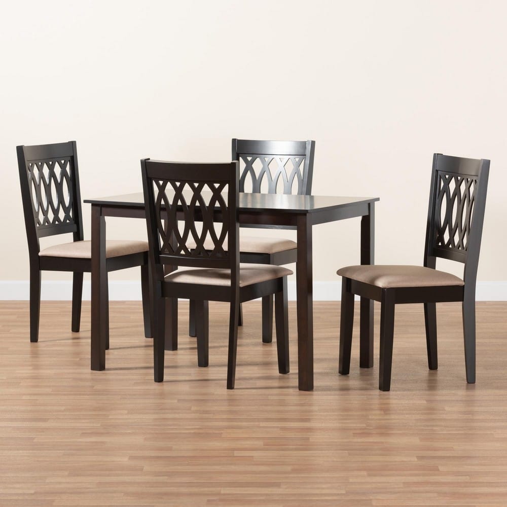 Baxton Studio - Florencia Dining Set in Beige/Espresso Brown - RH388C-Sand/Dark Brown-5PC Dining Set view 9