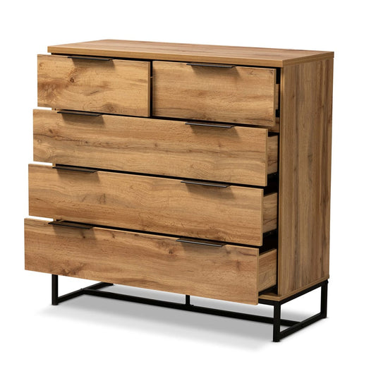 Baxton Studio - Franklin Chest in Oak/Black - CH8002-Oak-5DW Chest view 2