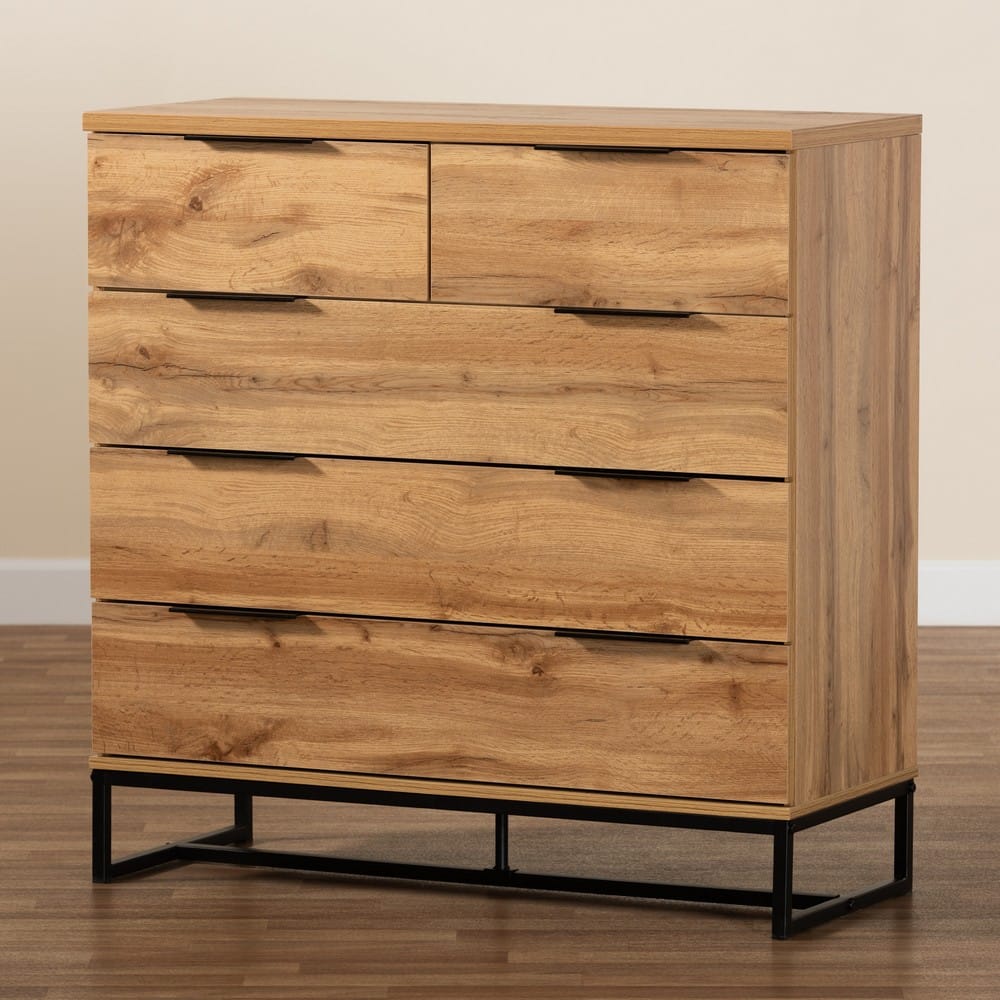 Baxton Studio - Franklin Chest in Oak/Black - CH8002-Oak-5DW Chest view 8