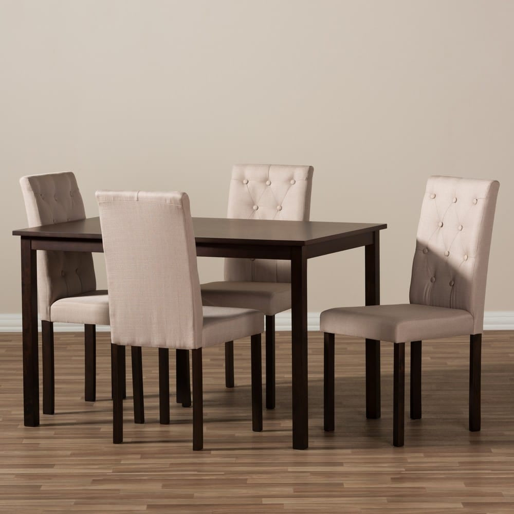 Baxton Studio - Gardner Dining Set in Beige/Dark Brown - Andrew 5 PC Dining Set-10 Buttons-Beige Fabric view 4