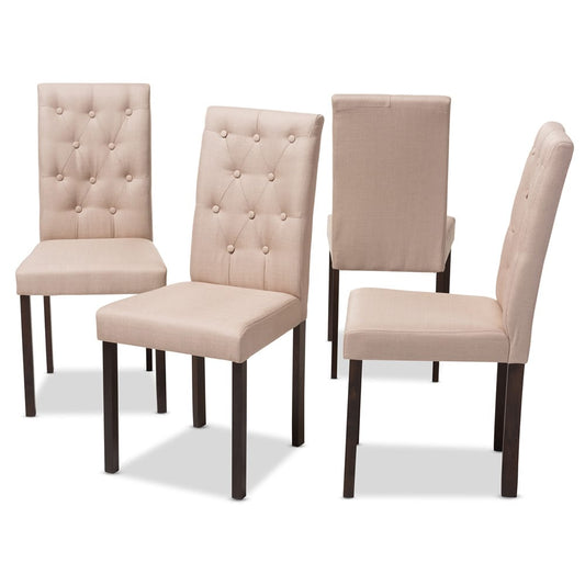 Baxton Studio - Gardner Set of 4 Dining Chairs in Beige/Dark Brown - Andrew-DC-10-Buttons-Beige view 2
