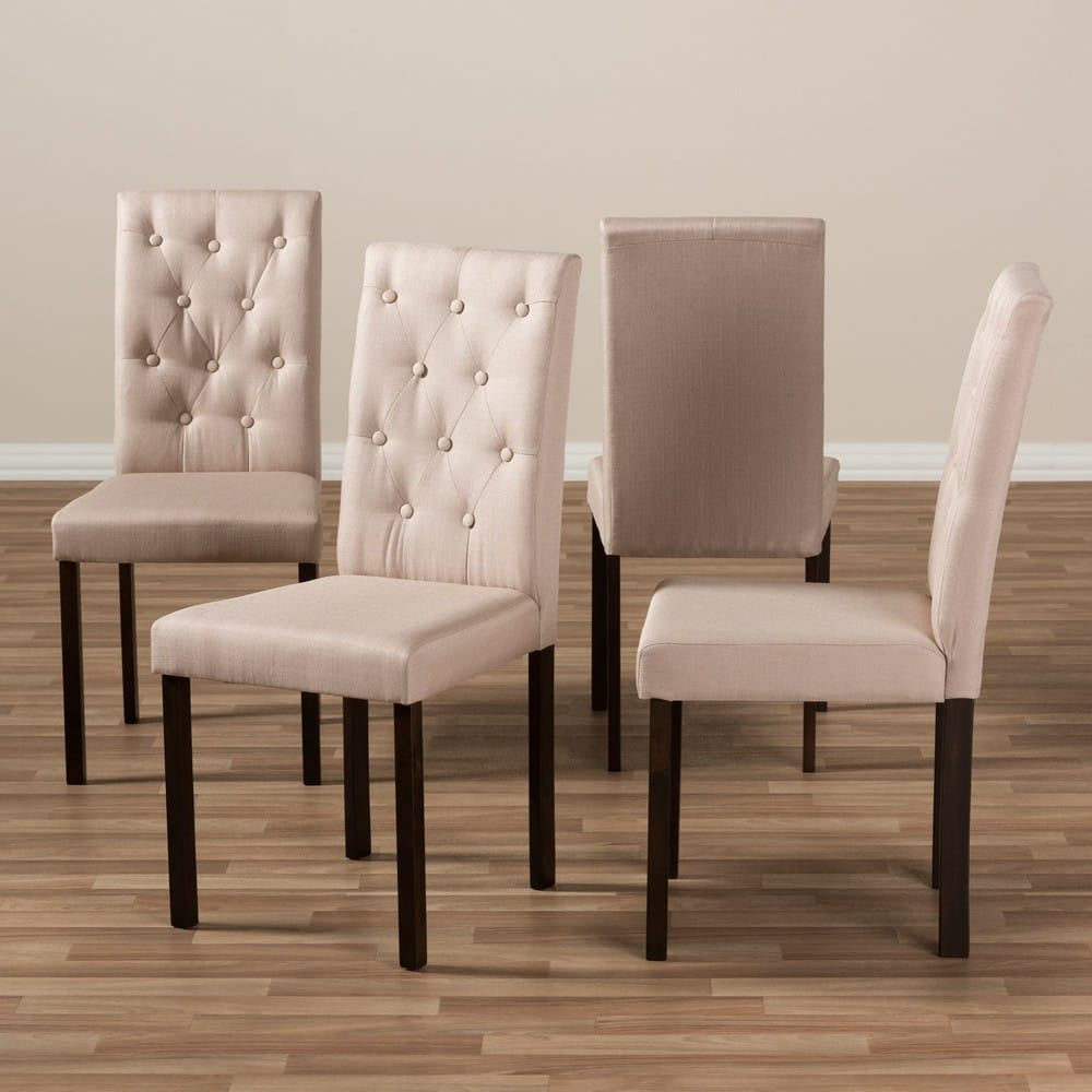 Baxton Studio - Gardner Set of 4 Dining Chairs in Beige/Dark Brown - Andrew-DC-10-Buttons-Beige view 5