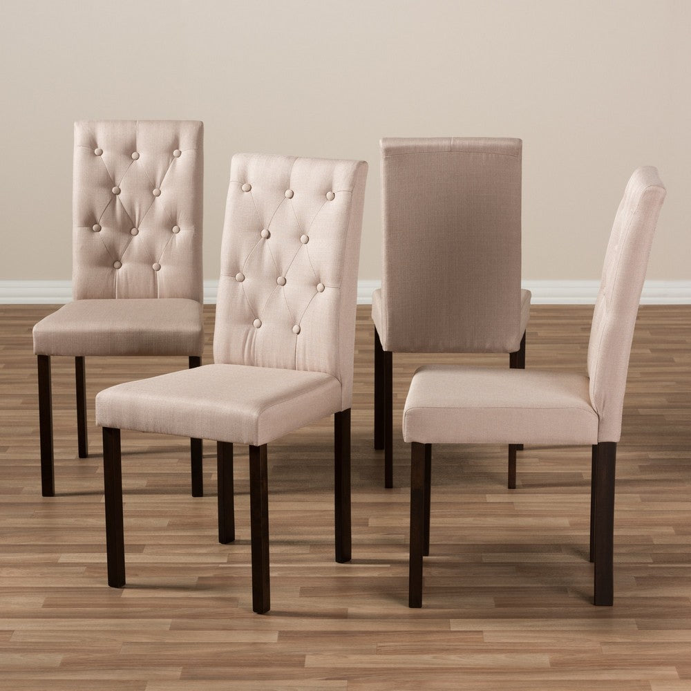 Baxton Studio - Gardner Set of 4 Dining Chairs in Beige/Dark Brown - Andrew-DC-10-Buttons-Beige view 5