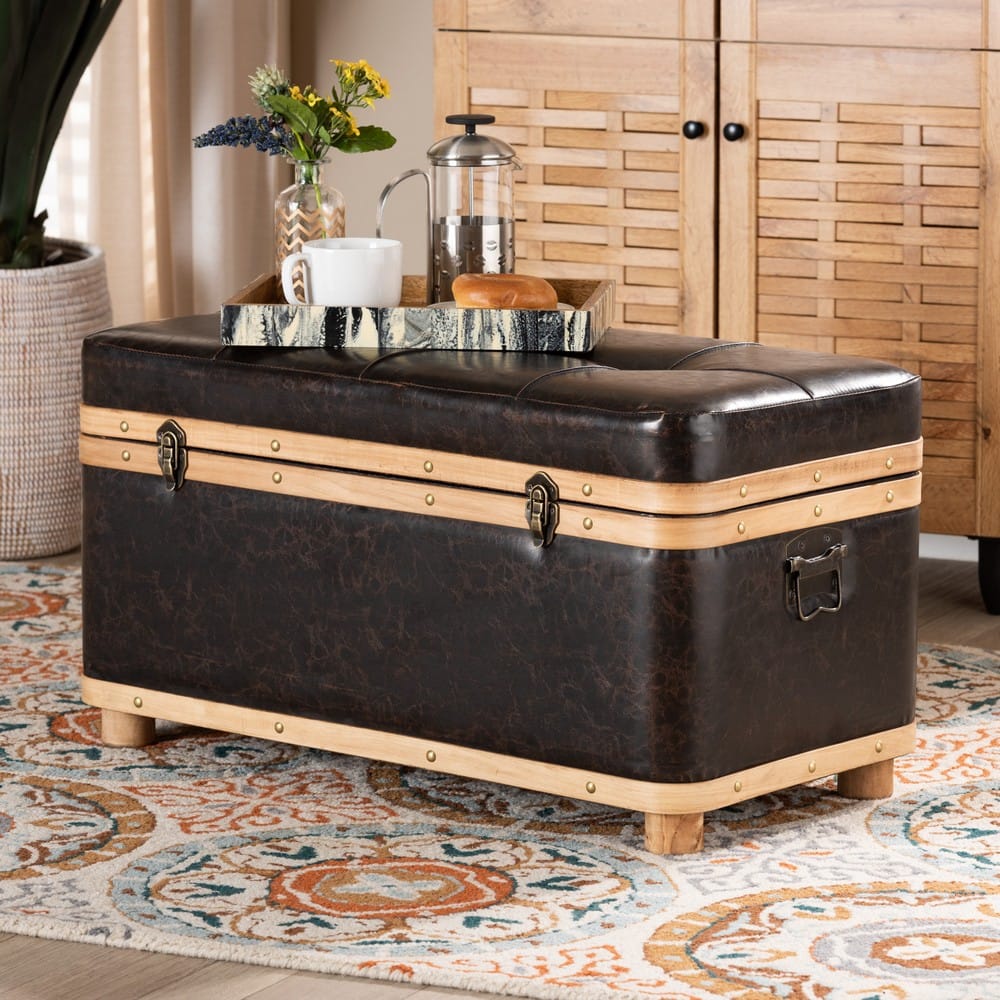 Baxton Studio - Gendry Ottoman in Dark Brown/Oak Brown - JY20B054L-Dark Brown-Large Otto view 10
