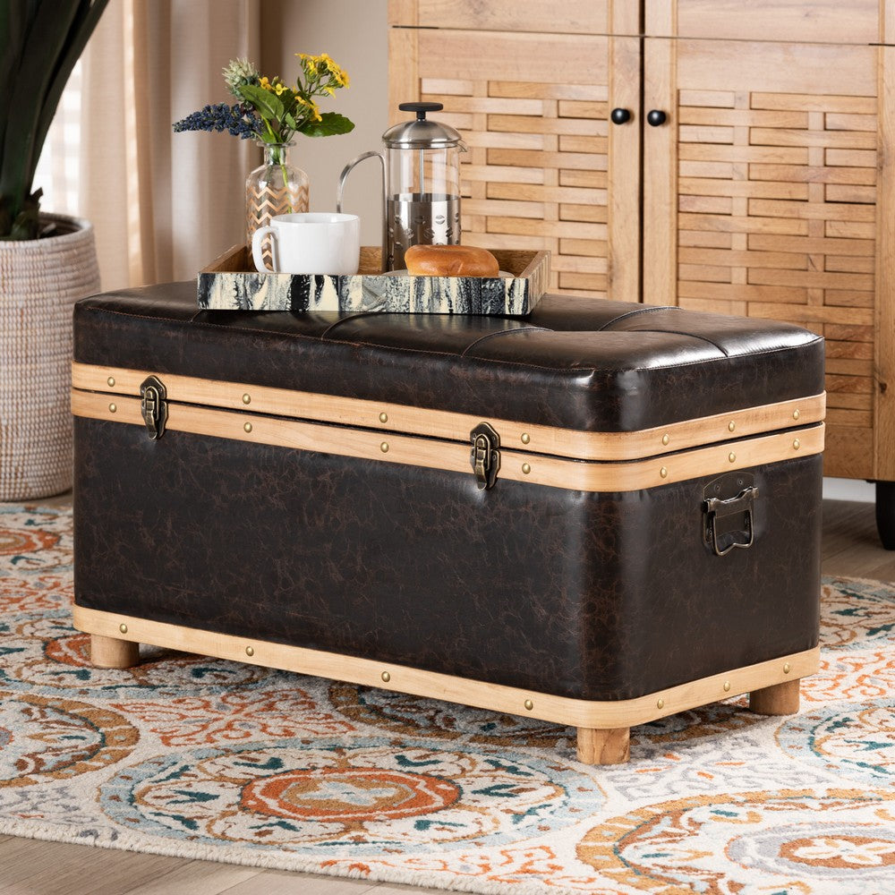 Baxton Studio - Gendry Ottoman in Dark Brown/Oak Brown - JY20B054L-Dark Brown-Large Otto view 10