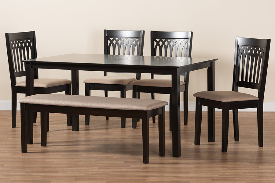 Baxton Studio - Genesis Dining Set in Beige/Dark Brown - RH389C-Sand/Dark Brown-6PC Dining Set view 10