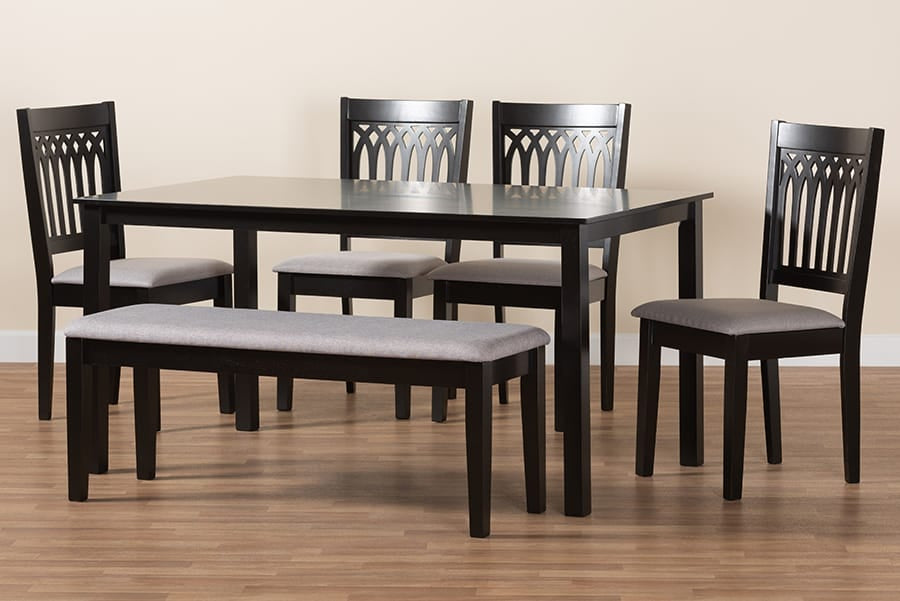 Baxton Studio - Genesis Dining Set in Grey/Dark Brown - RH389C-Grey/Dark Brown-6PC Dining Set view 10