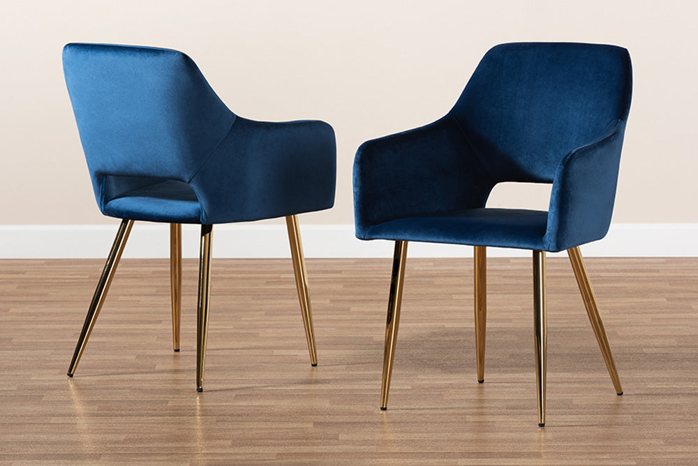 Baxton Studio - Germaine Dining Chair Set of 2 - DC144-Navy Blue Velvet/Gold-DC view 7