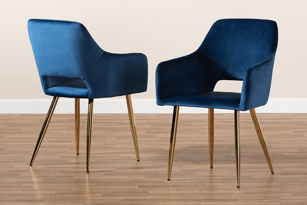 Baxton Studio - Germaine Dining Chair Set of 2 - DC144-Navy Blue Velvet/Gold-DC view 7