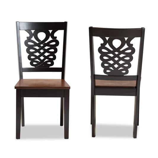 Baxton Studio - Gervais Set of 2 Dining Chairs in Dark Brown/Walnut Brown - RH339C-Dark Brown/Walnut Wood Scoop Seat-DC-2PK view 2