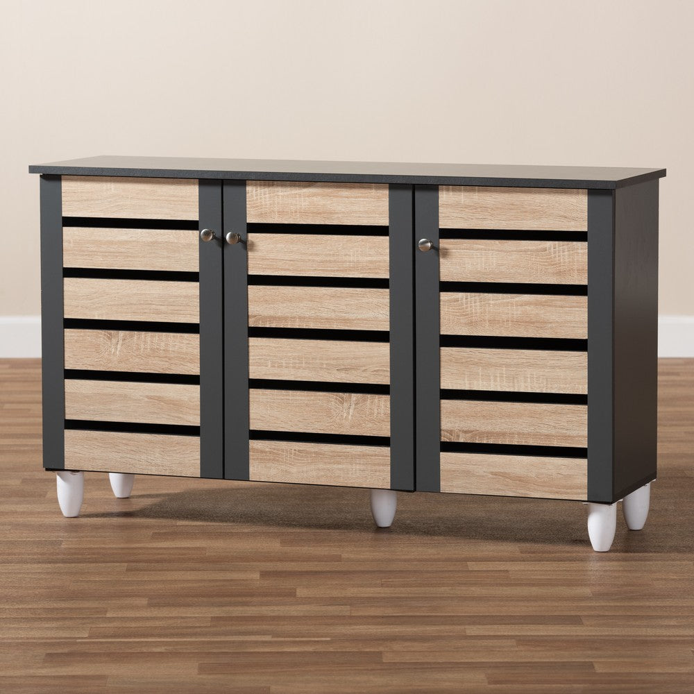 Baxton Studio - Gisela Shoe Cabinet in Oak/Dark Gray - SC865513M-Sonama Oak/Dark Grey-Shoe Cabinet view 9
