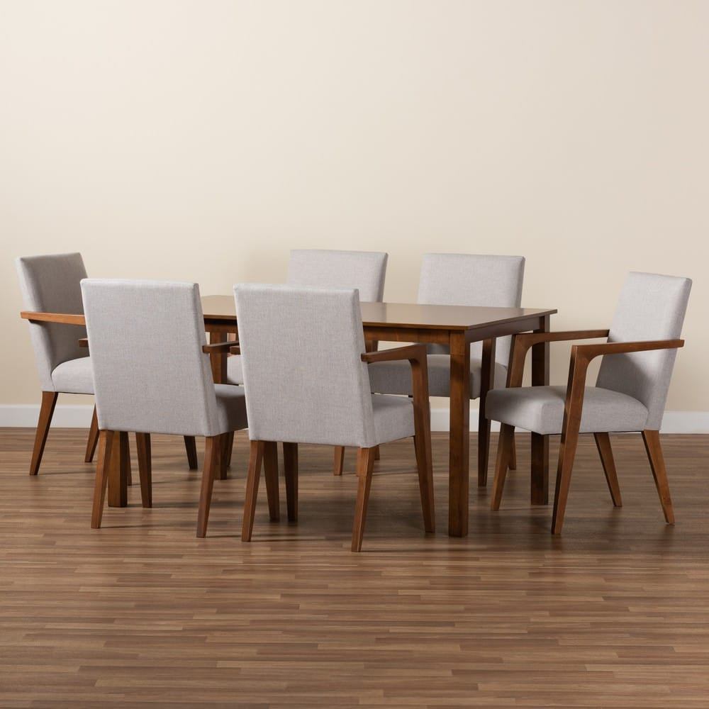 Baxton Studio - Glenda Dining Set in Greyish Beige/Walnut Brown - BBT5267-Greyish Beige/Walnut-7PC Dining Set view 8