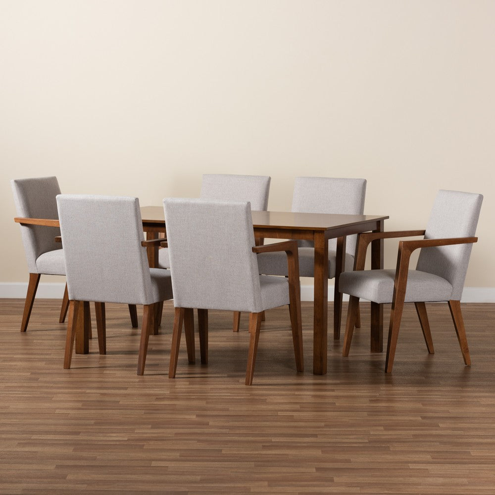 Baxton Studio - Glenda Dining Set in Greyish Beige/Walnut Brown - BBT5267-Greyish Beige/Walnut-7PC Dining Set view 8