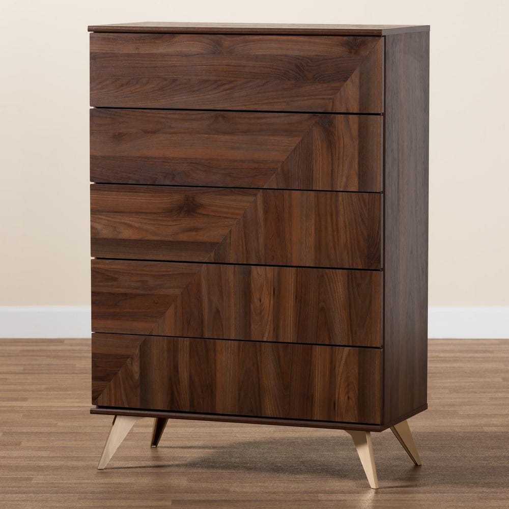 Baxton Studio - Graceland Chest in Walnut Brown/Gold - LV45COD4523WI-CLB-5DW-Chest view 9