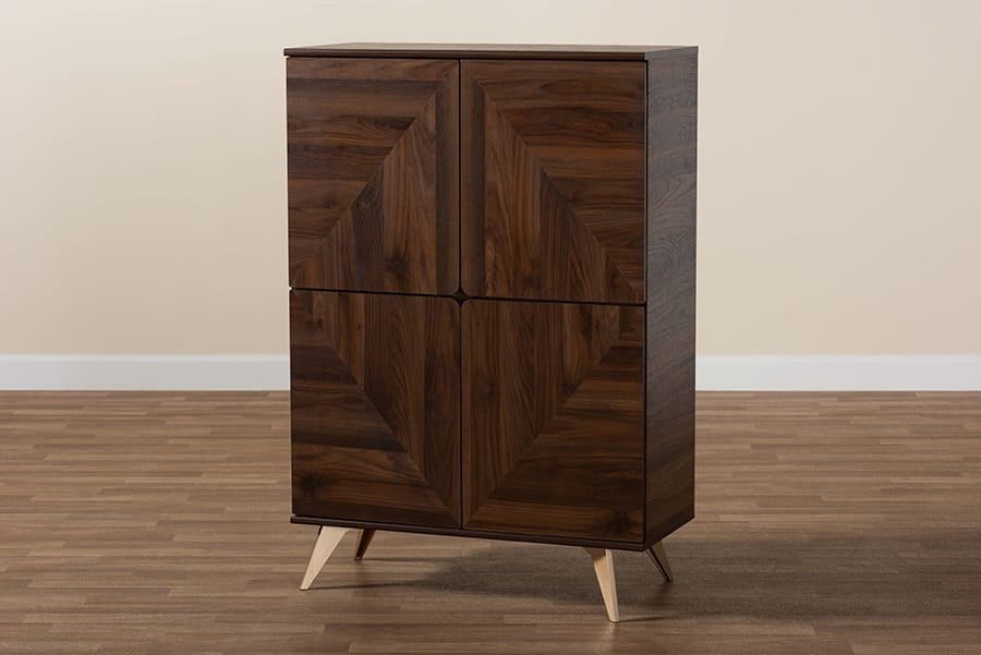 Baxton Studio - Graceland Shoe Cabinet in Walnut Brown/Gold - LV45SC4515WI-CLB-Shoe Cabinet view 10