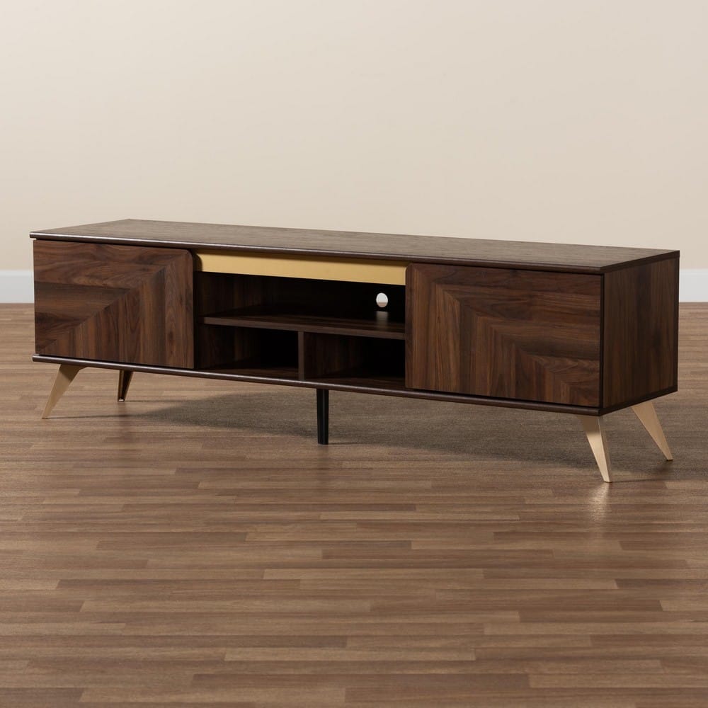 Baxton Studio - Graceland TV Stand in Walnut Brown/Gold - LV45TV4512WI-CLB-TV Stand view 9