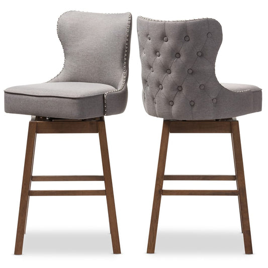 Baxton Studio - Gradisca Set of 2 Bar Stools in Grey/Walnut Brown - BBT5246B-BS-Grey-XD45 view 2