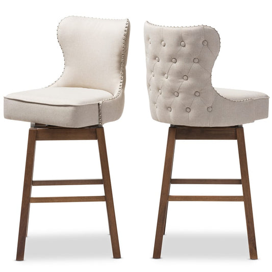 Baxton Studio - Gradisca Set of 2 Bar Stools in Light Beige/Walnut Brown - BBT5246B-BS-Light Beige-6086-1 view 2