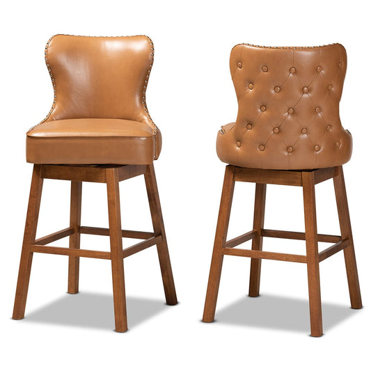 Baxton Studio - Gradisca Set of 2 Bar Stools in Tan/Walnut Brown - BBT5246B-Tan/Walnut-BS view 2