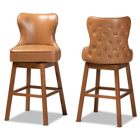 Baxton Studio - Gradisca Set of 2 Bar Stools in Tan/Walnut Brown - BBT5246B-Tan/Walnut-BS view 2