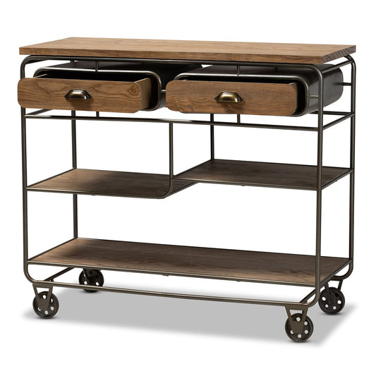 Baxton Studio - Grant Cart in Oak Brown/Black - JY20A069-Oak-Cart view 2