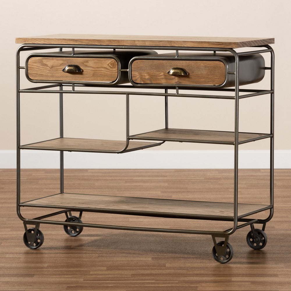 Baxton Studio - Grant Cart in Oak Brown/Black - JY20A069-Oak-Cart view 9