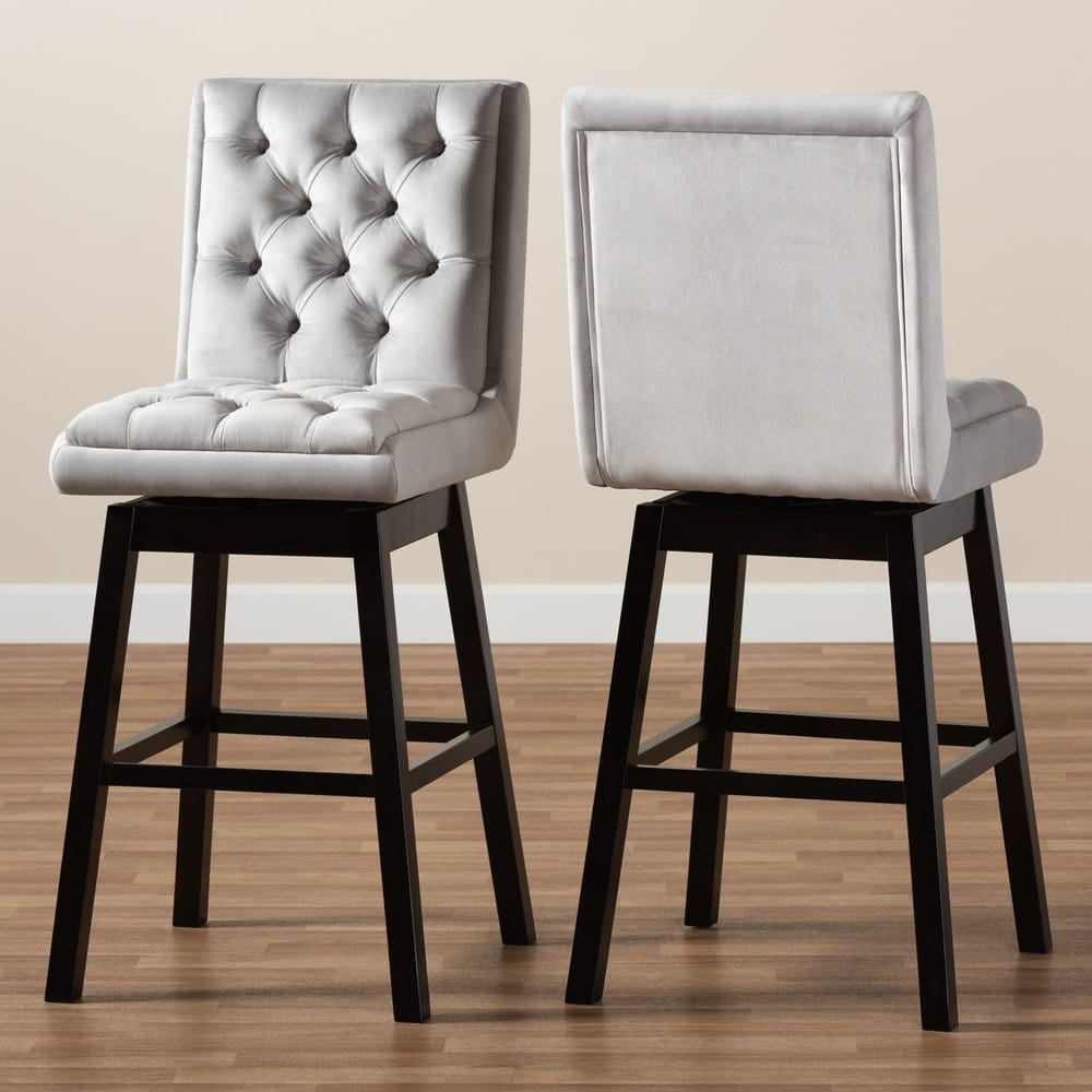Baxton Studio - Gregory Set of 2 Bar Stools in Light Grey/ Dark Brown - BBT5372-Light Grey Velvet/Wenge-BS view 7
